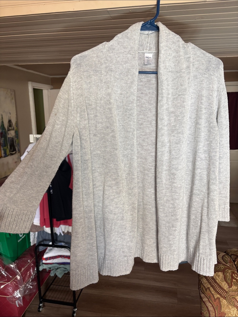 Women's Open-Front Light Gray Knit Cardigan